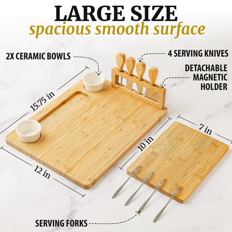 Zulay Charcuterie Board Large magnetic holder keeps utensils neatly stored.