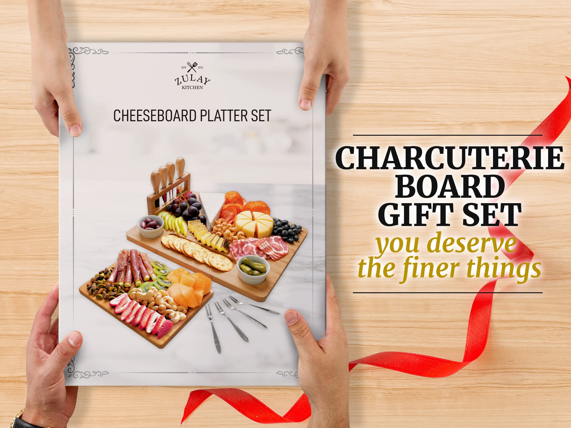 Zulay Charcuterie Board Large stainless steel forks enable easy picks.