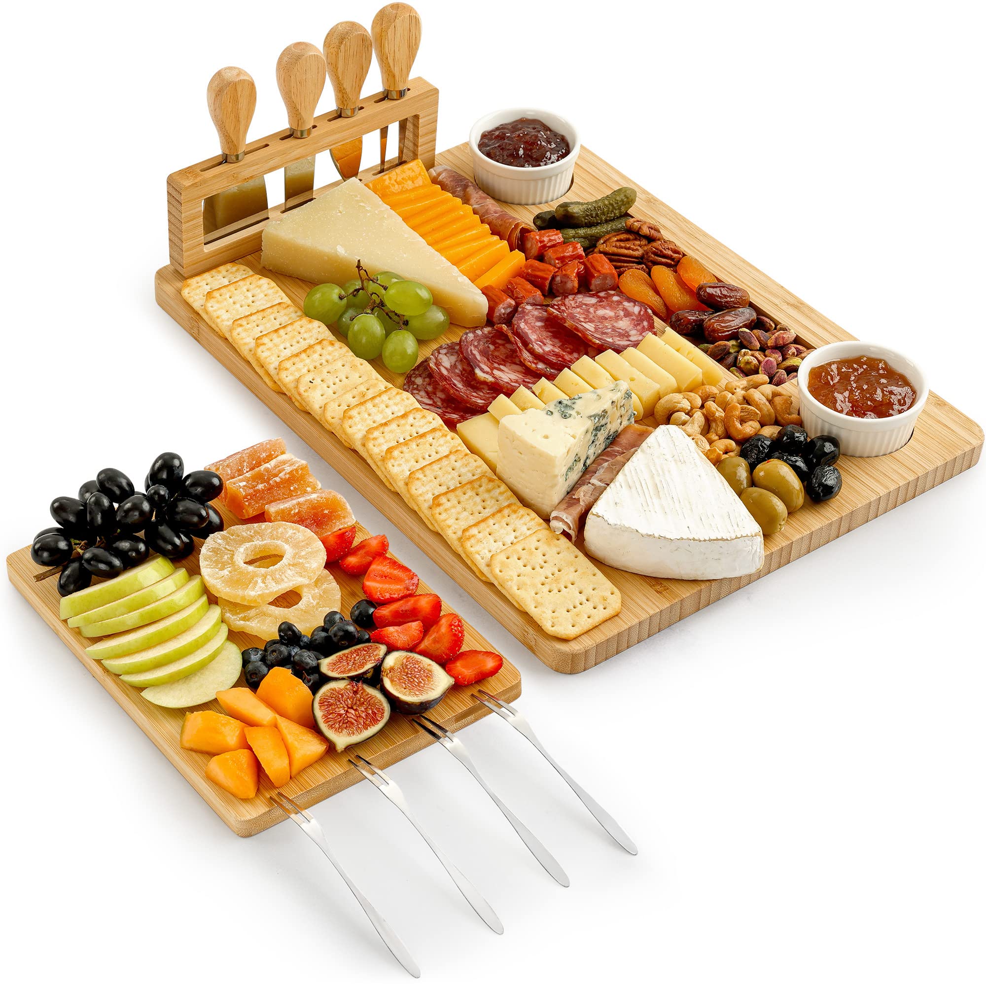Zulay Charcuterie Board Large wooden assembly showcases meats and cheeses for entertaining.