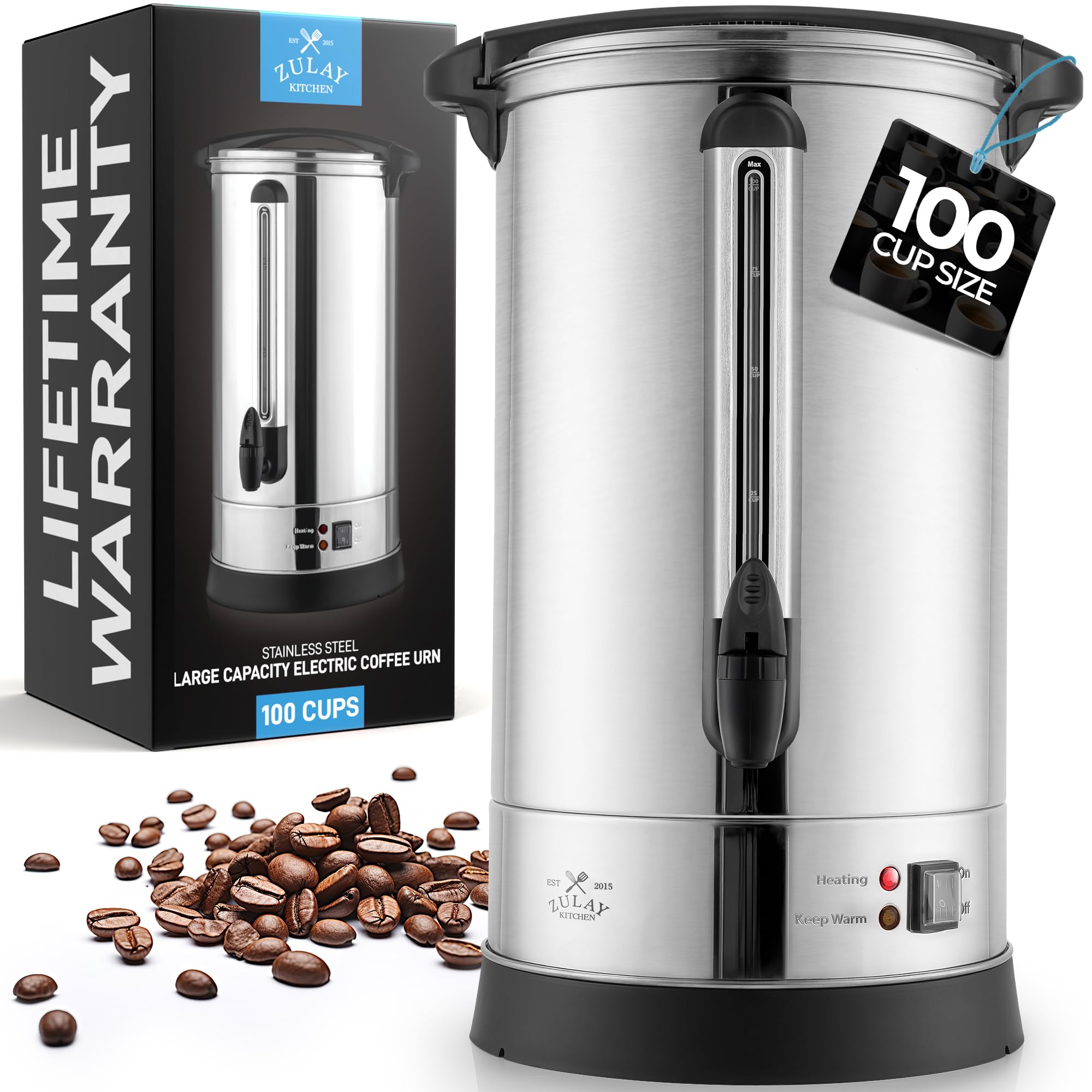 Zulay Kitchen 100-cup coffee maker front view for events and catering