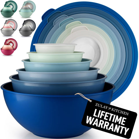Zulay Kitchen 12-piece mixing bowls with blue ombre and leak-proof lids for fresh meals