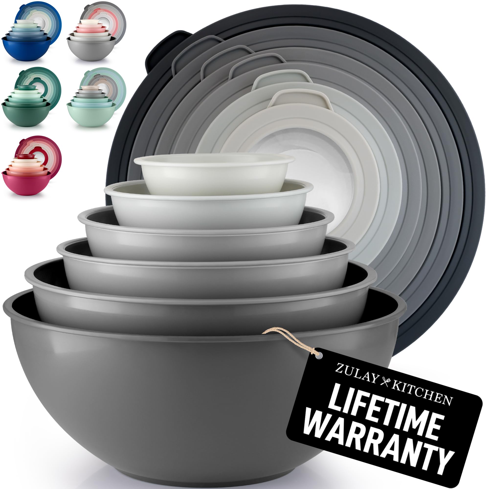 Zulay Kitchen 12-piece nesting bowls with gray ombre lids for meal prep and leftovers.