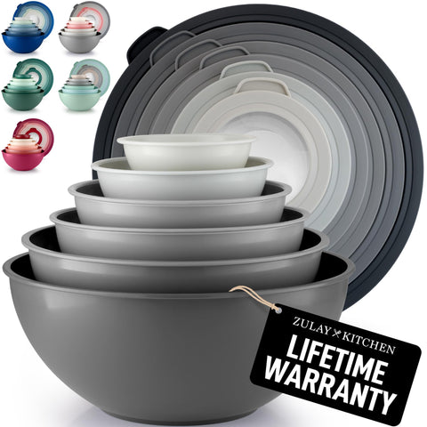 Zulay Kitchen 12-piece nesting bowls with gray ombre lids for meal prep and leftovers.