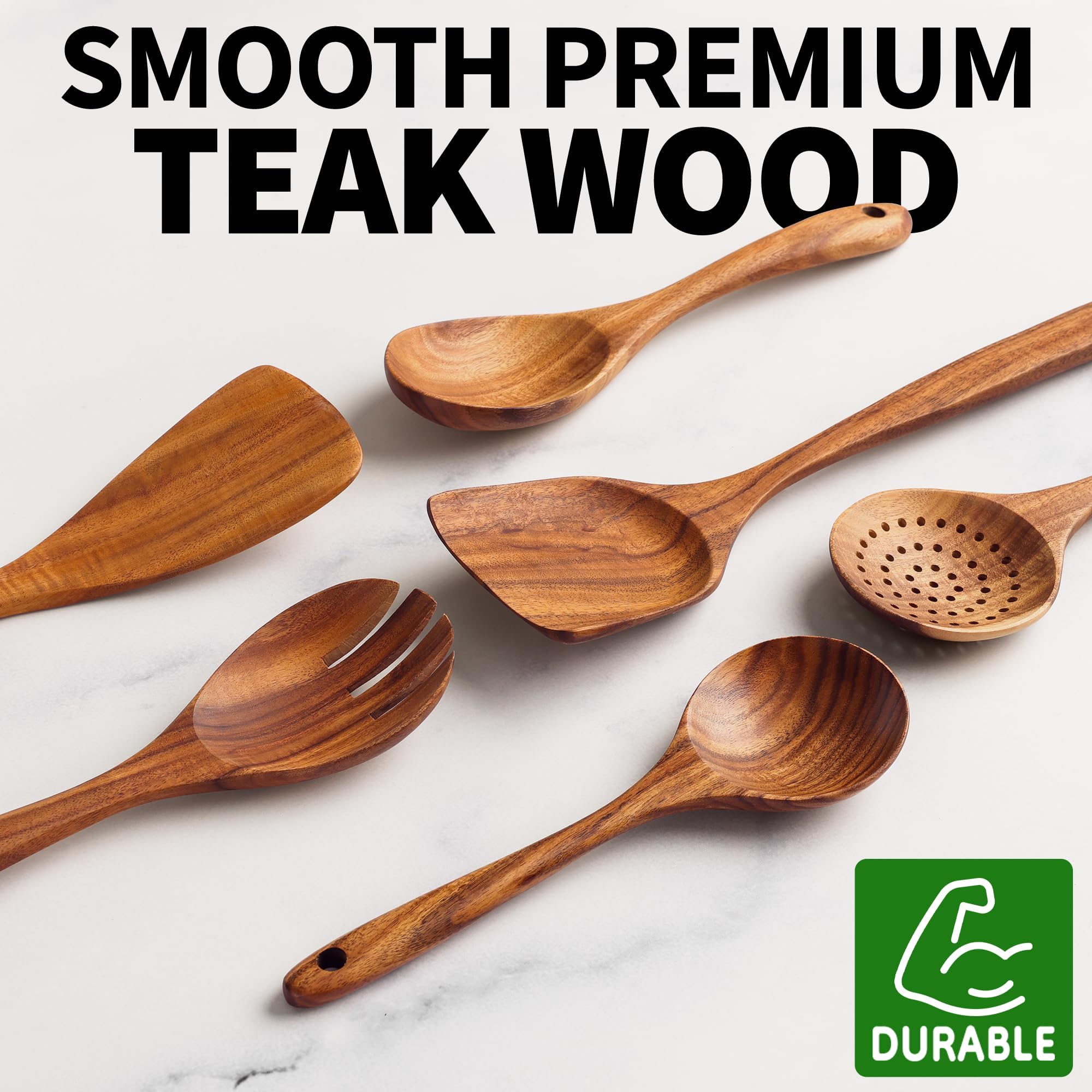Zulay Kitchen 6-piece teak wooden spoons – serving spoon suited for soups and sauces