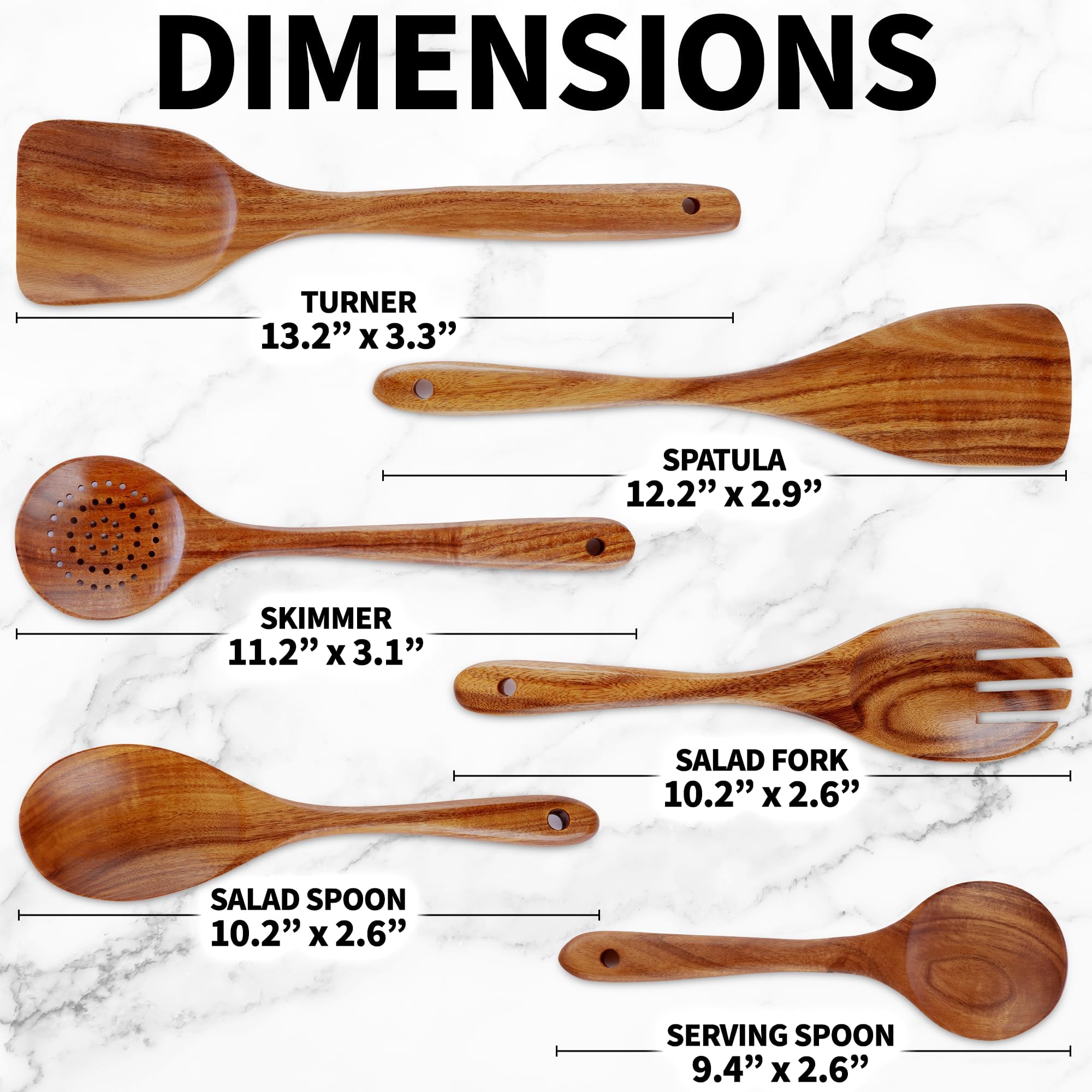 Zulay Kitchen 6-piece teak wooden spoons – spatula-turner versatile for high-heat cooking