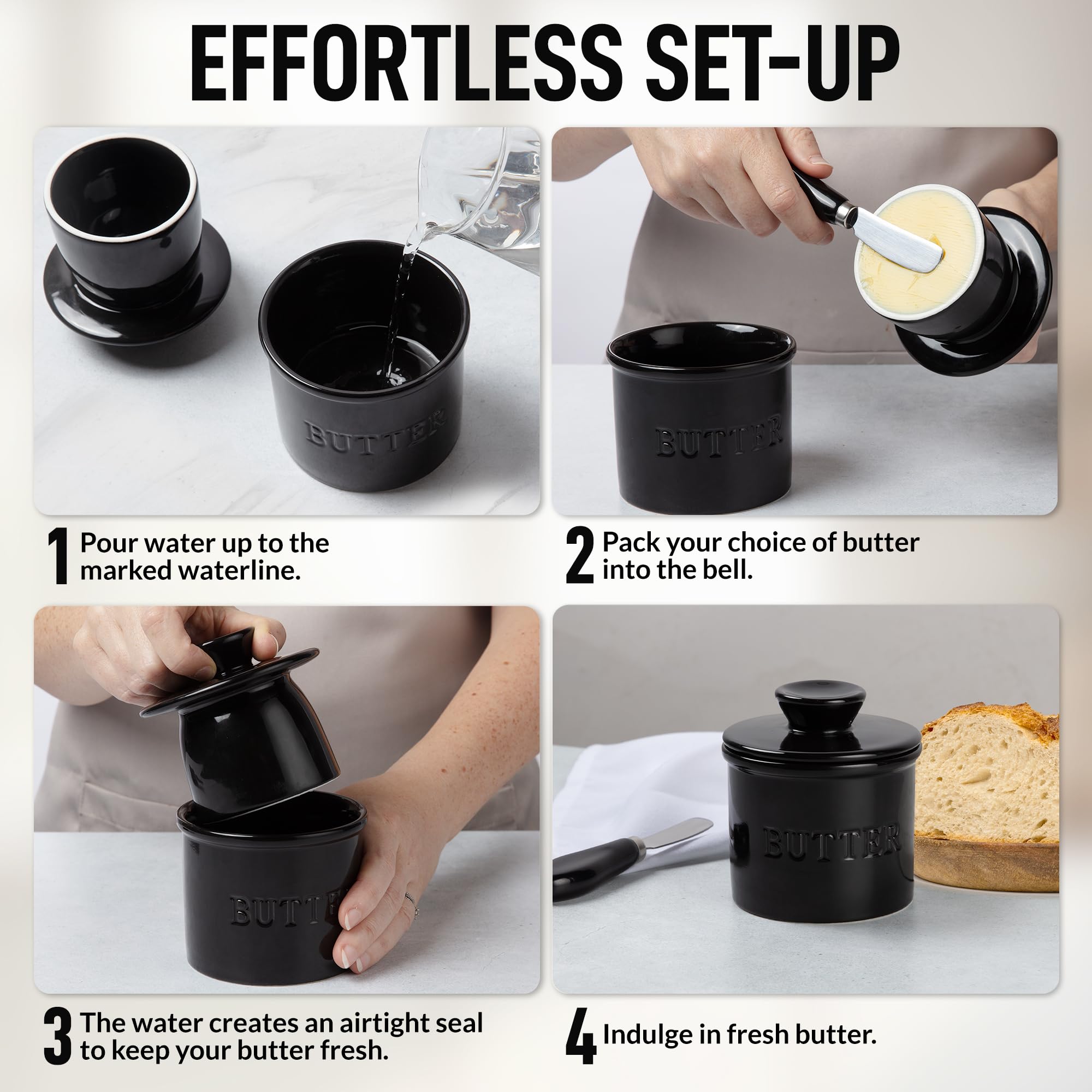 Zulay Kitchen airtight water-base keeps butter fresh and soft.
