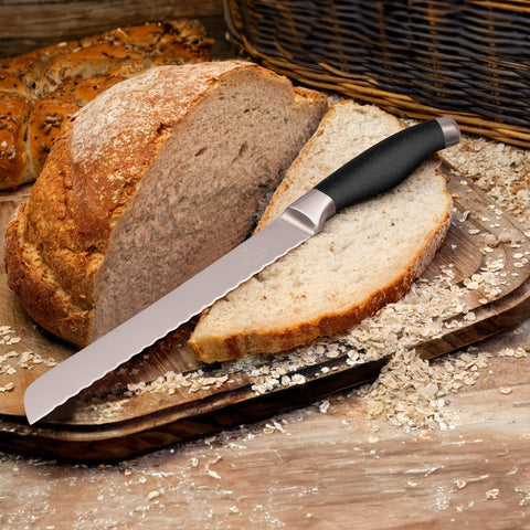 Zulay Kitchen bread loaf on cutting board ready for slicing.