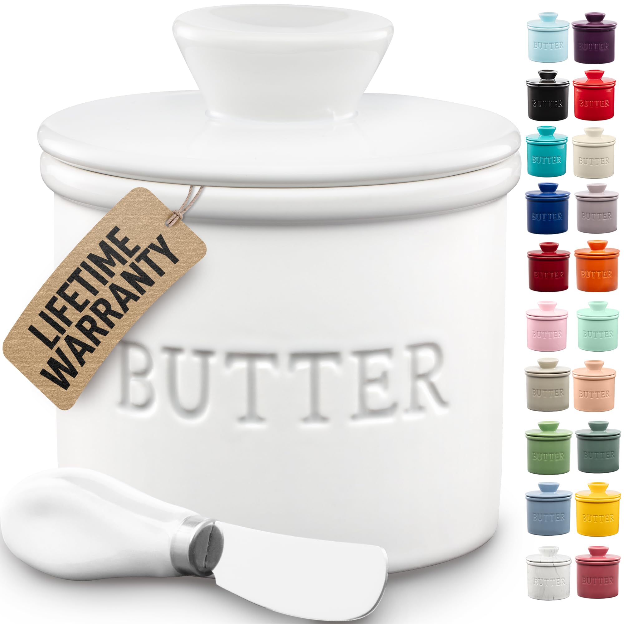 Zulay Kitchen butter crock with lid and water line for fresh, spreadable butter