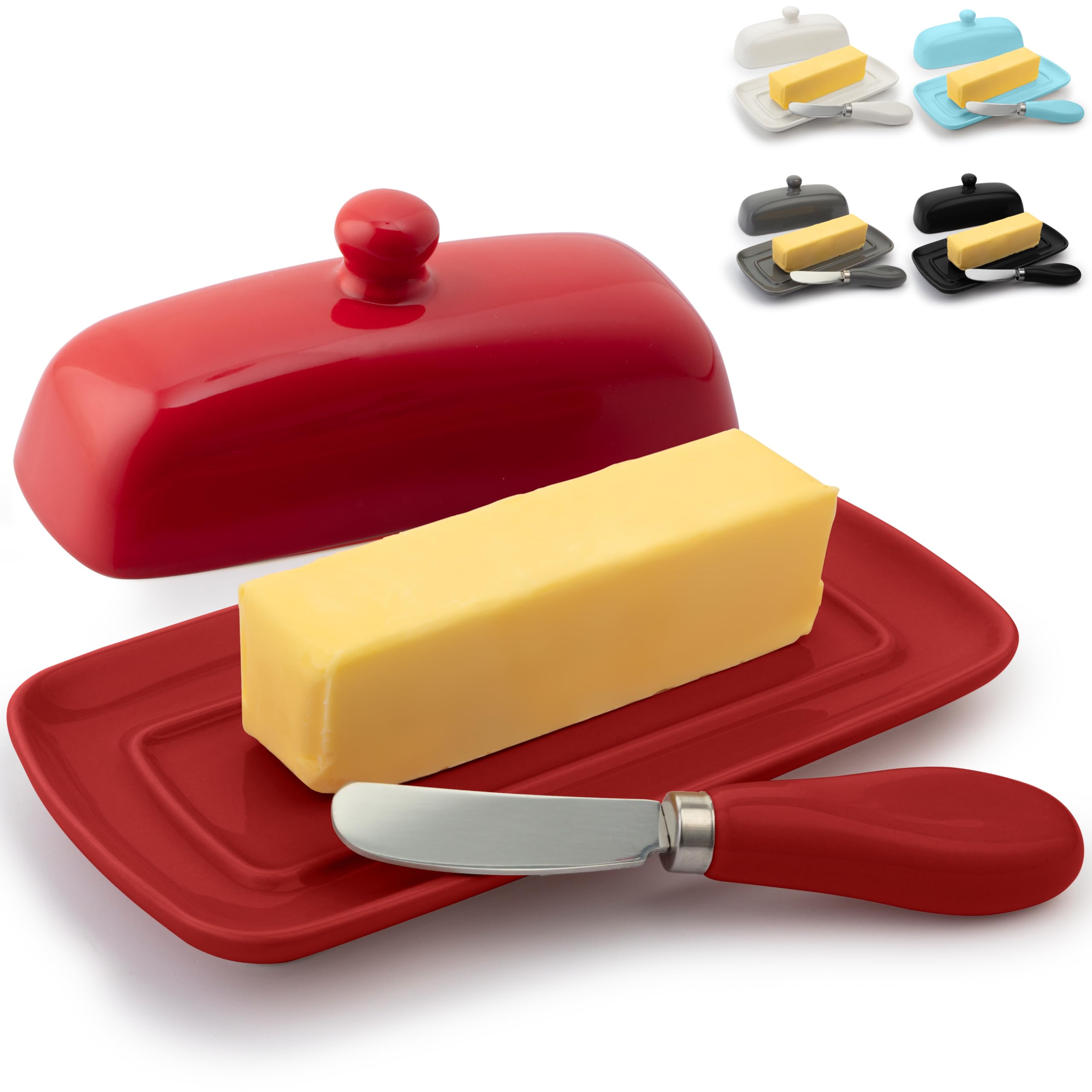 Zulay Kitchen butter dish with lid porcelain white for spreadable butter on demand