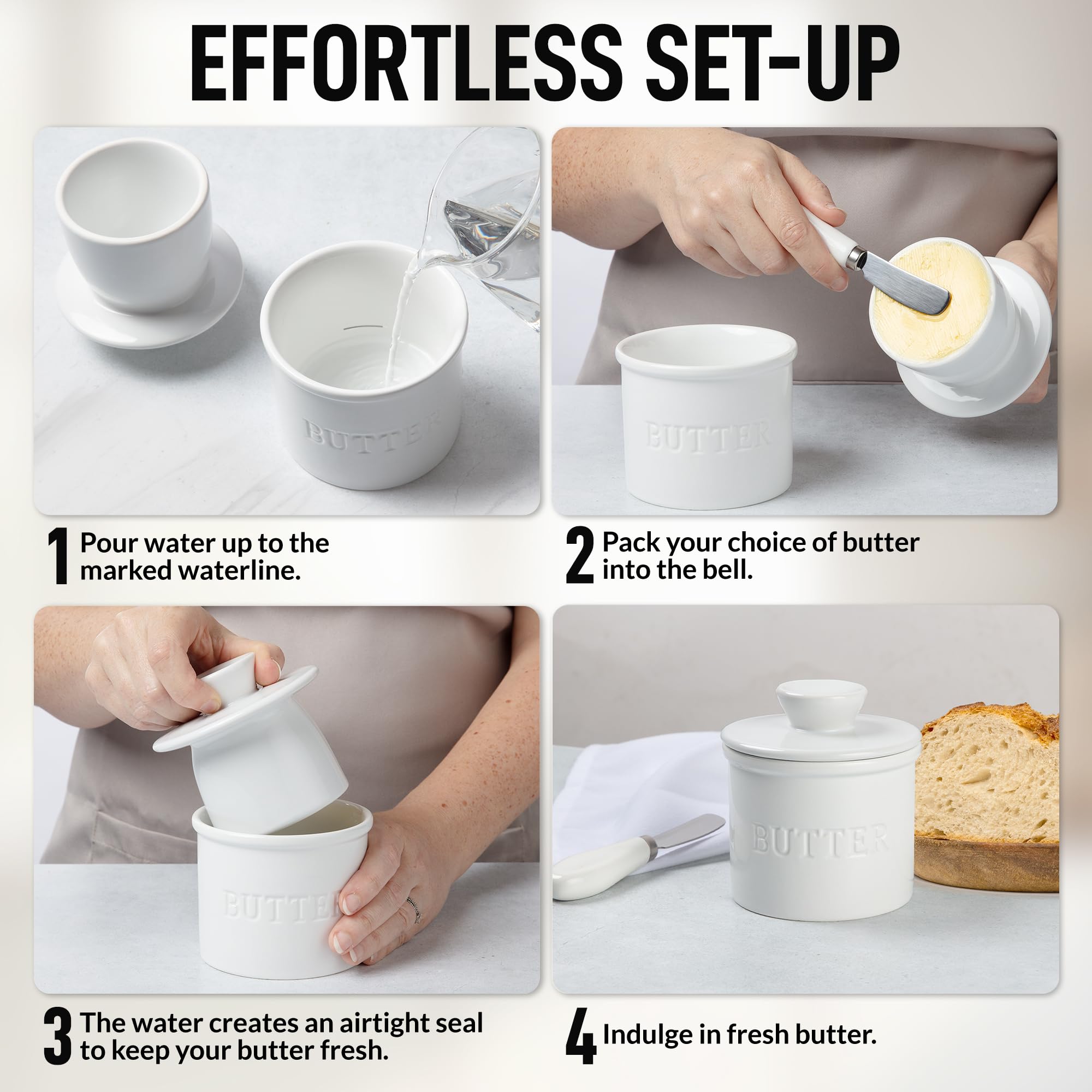 Zulay Kitchen butter stick fits in crock's base for convenient storage