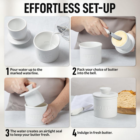 Zulay Kitchen butter stick fits in crock's base for convenient storage