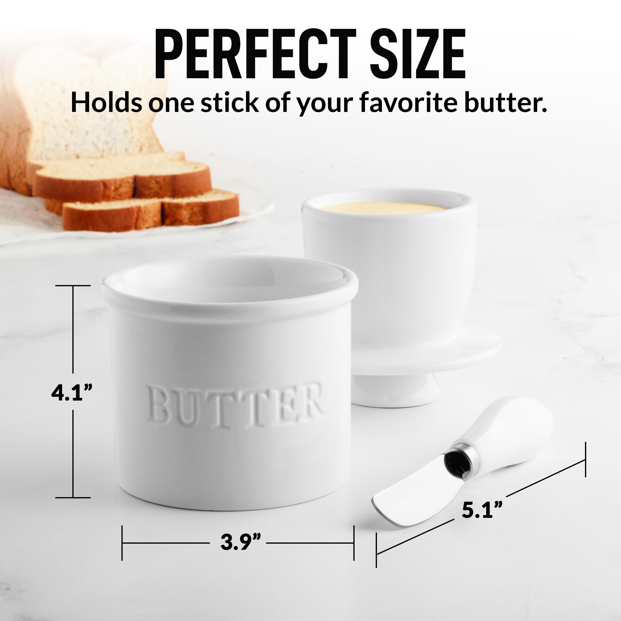 Zulay Kitchen ceramic French butter dish in white for elegant countertop display