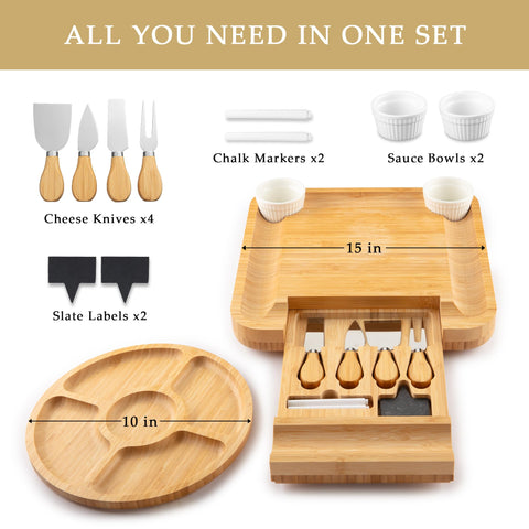 Zulay Kitchen charcuterie board hidden tray knife set, convenient serving tools included