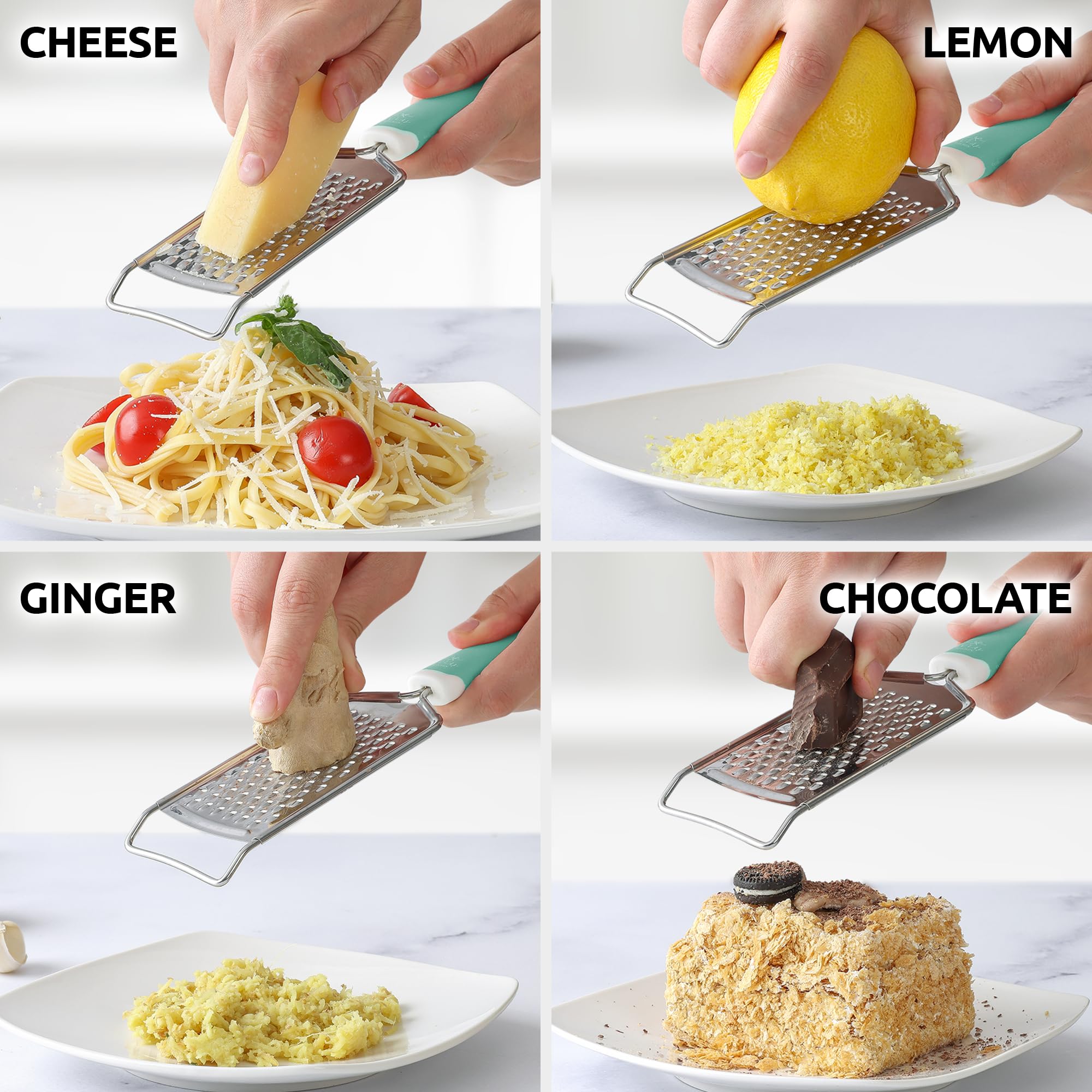 Zulay Kitchen cheese grater etched blades close-up for precise zesting.