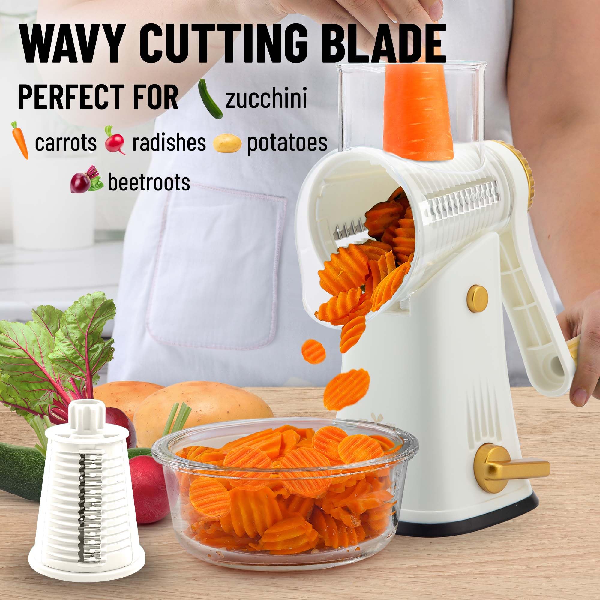Zulay Kitchen Grater handle provides comfortable, effortless rotation.
