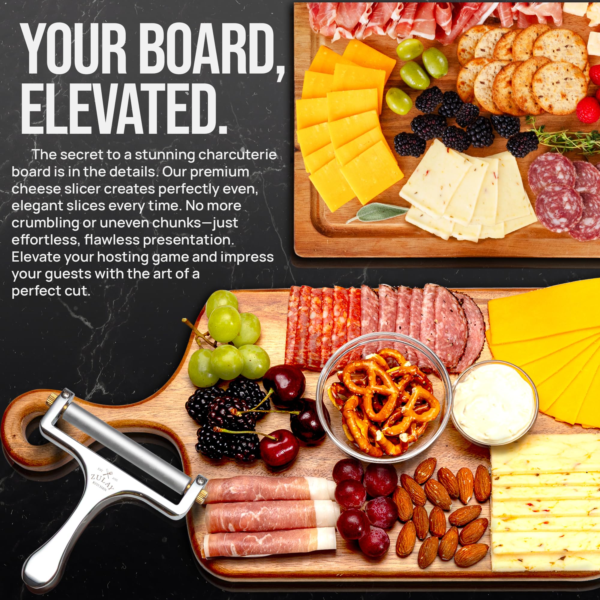 Zulay Kitchen cheese slicer ready for a polished charcuterie board