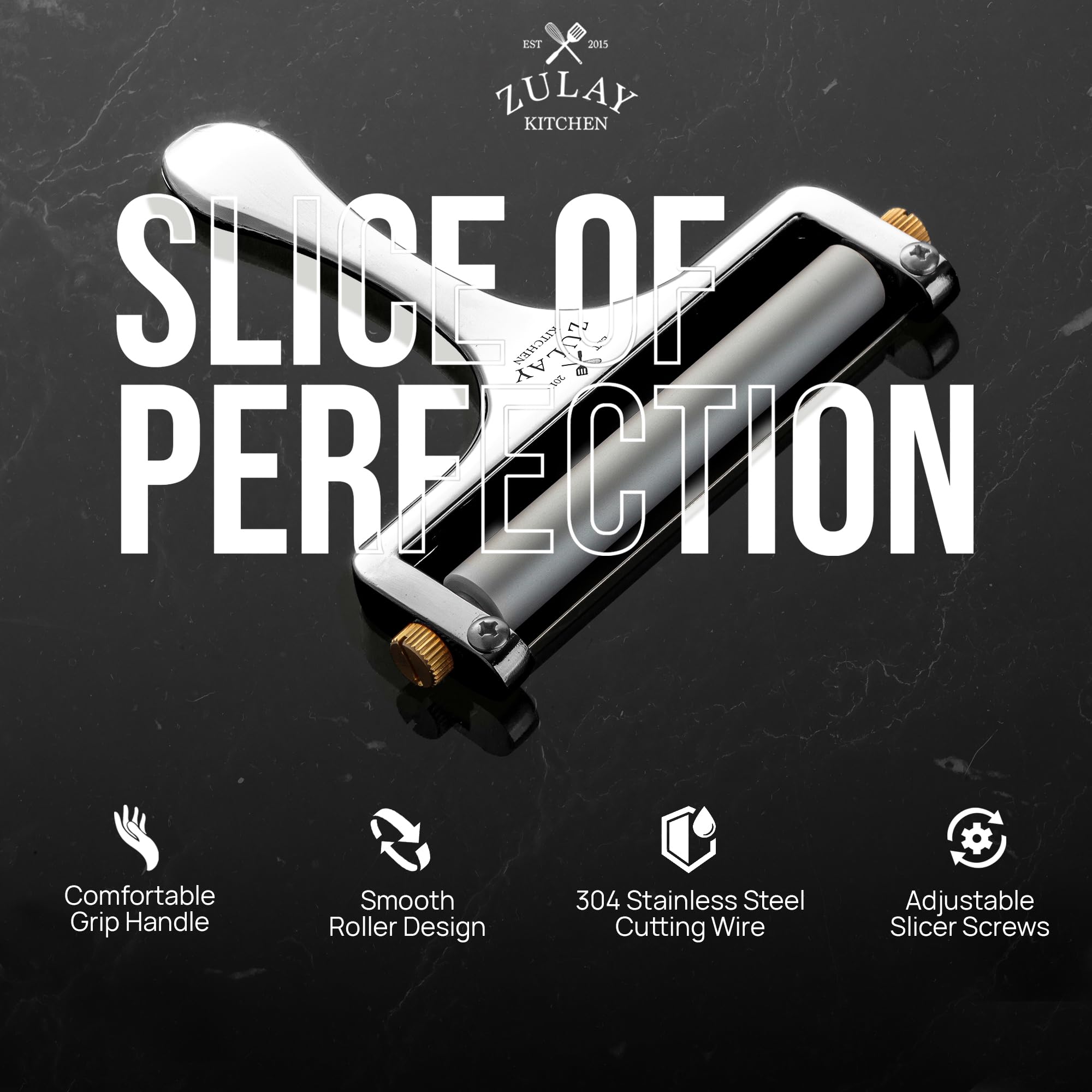 Zulay Kitchen cheese slicer ideal for cheddar, mozzarella, and brie cheeses