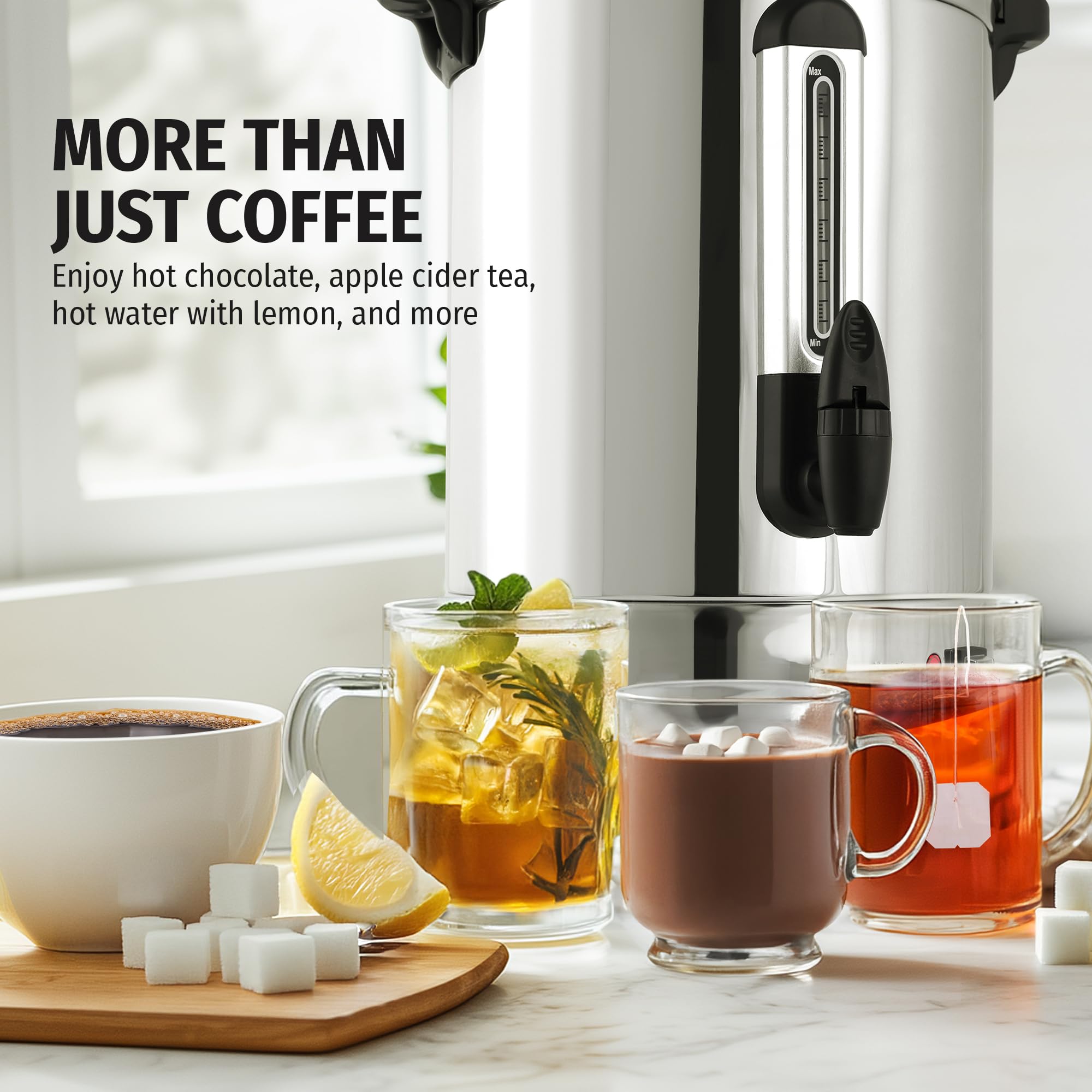 Zulay Kitchen coffee urn double-wall insulation close-up highlights heat retention