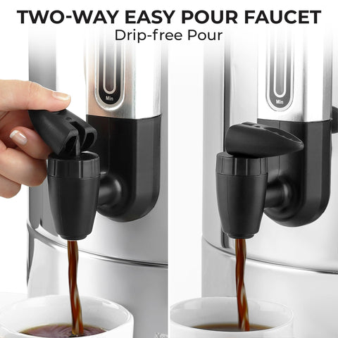 Zulay Kitchen elegant stainless-steel coffee urn at events setting