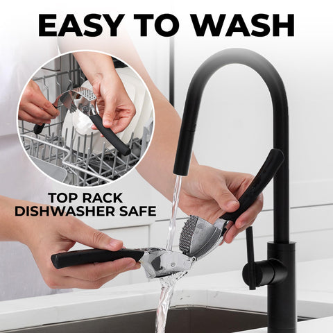 Zulay Kitchen Comfort Grip top rack dishwasher friendly for easy maintenance.