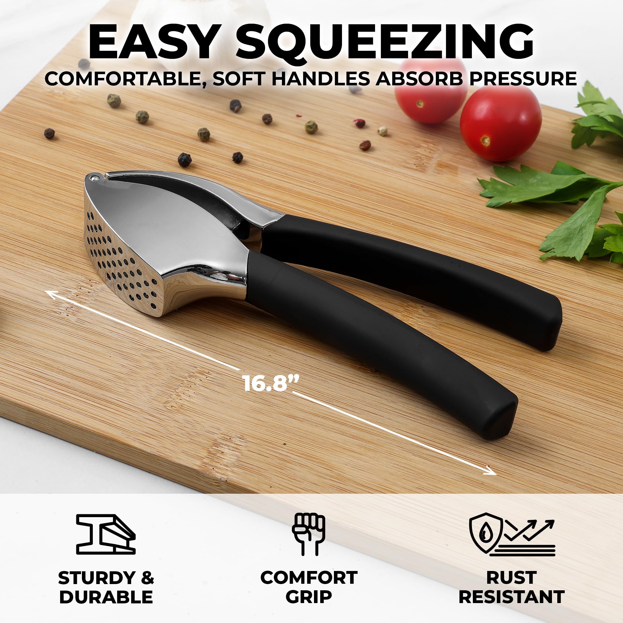 Zulay Kitchen Comfort Grip silicone peeler aiding quick garlic skin removal.