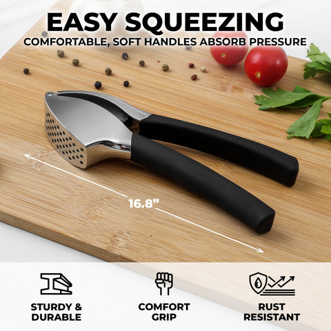 Zulay Kitchen Comfort Grip silicone peeler aiding quick garlic skin removal.