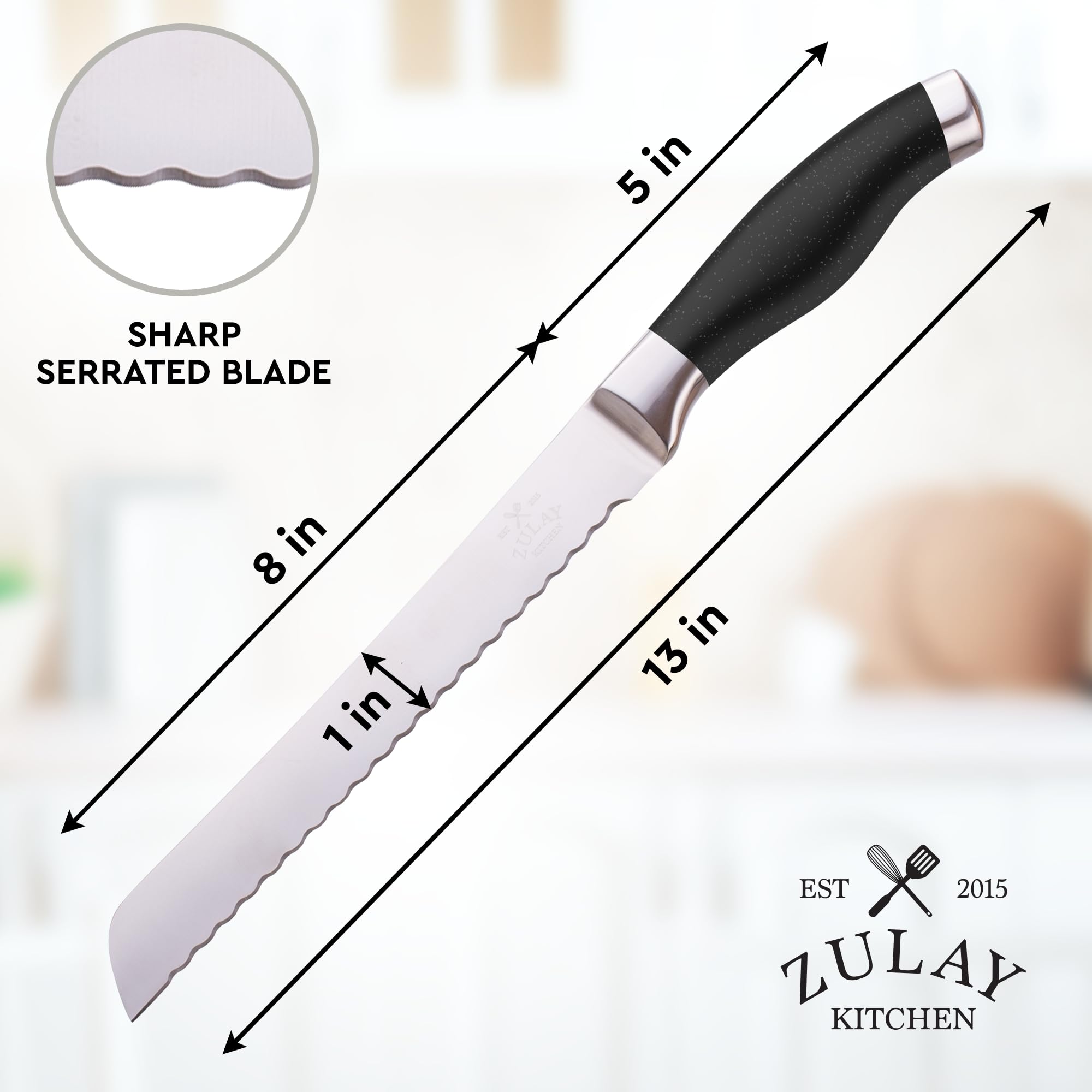 Zulay Kitchen durable bread knife built to last in a busy kitchen.