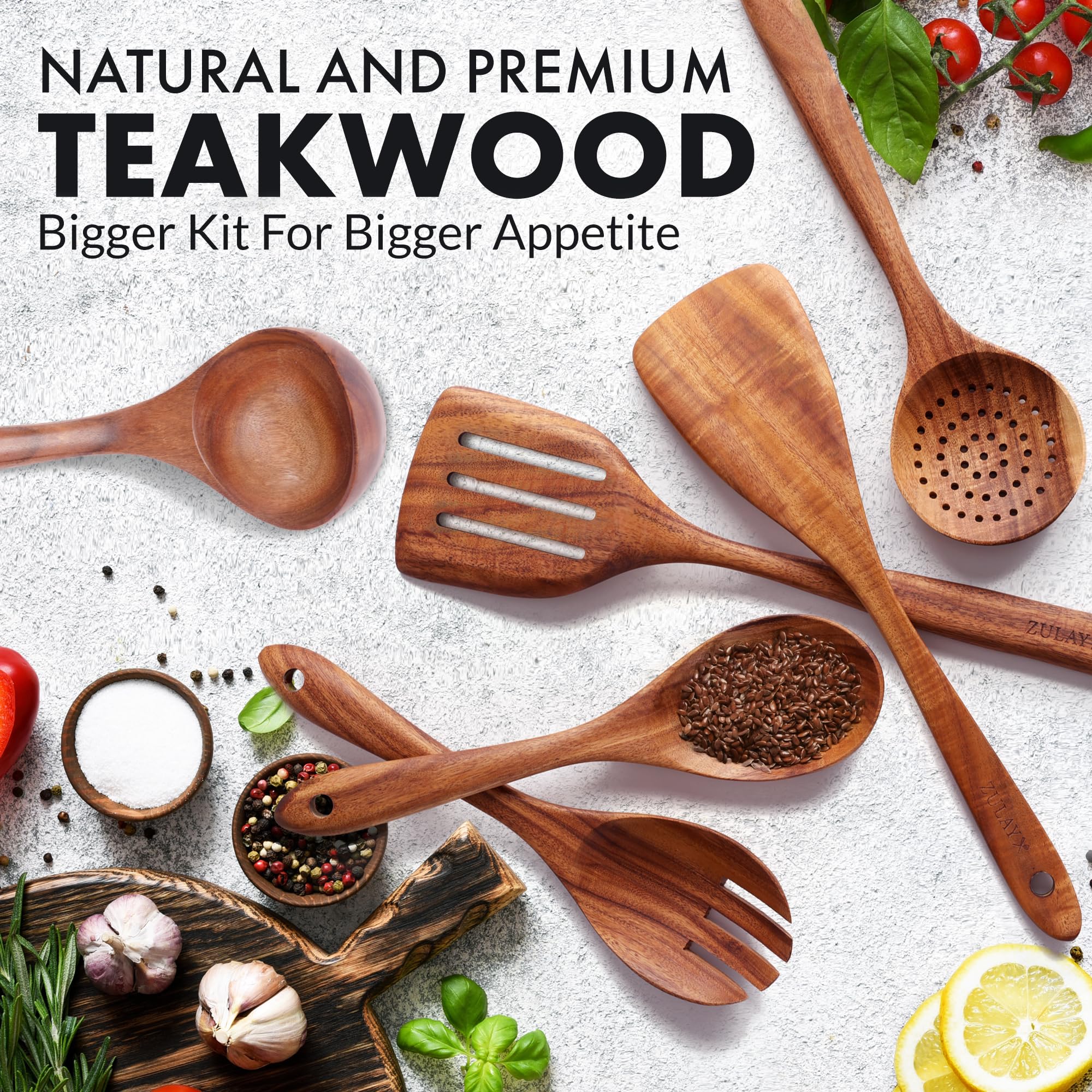 Zulay Kitchen salad spoon showcases teak wood for versatile serving.