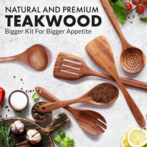 Zulay Kitchen salad spoon showcases teak wood for versatile serving.