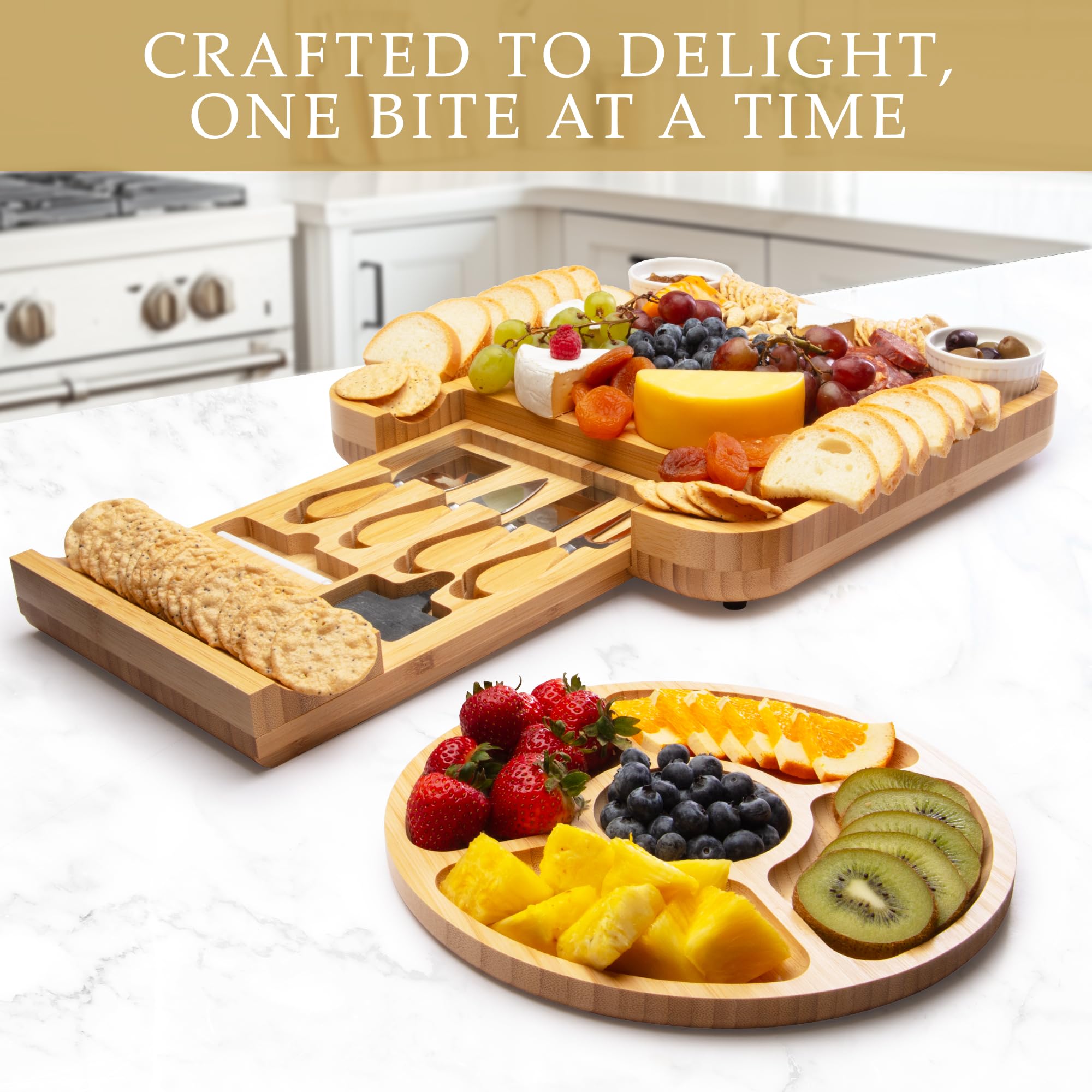 Zulay Kitchen four-piece knife set included for easy cheese and fruit prep