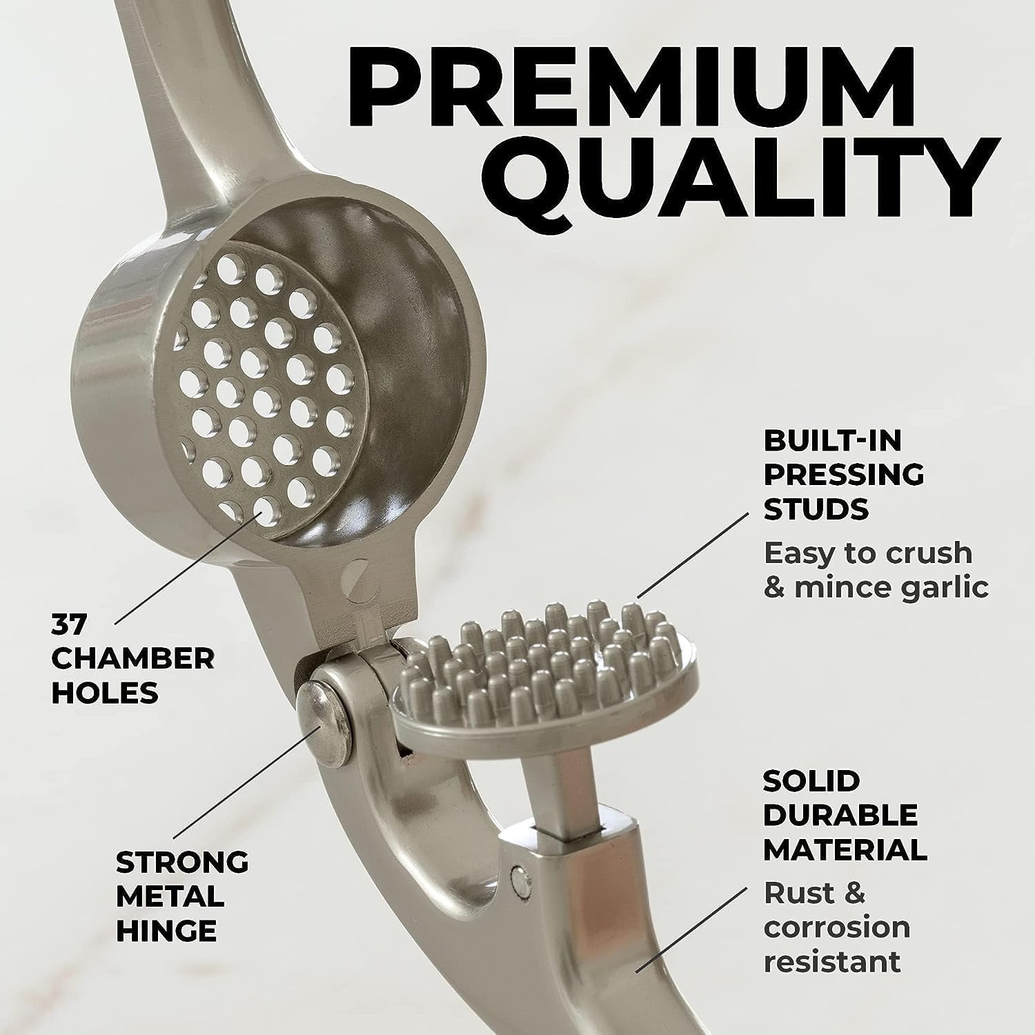 Zulay Kitchen garlic and ginger mincer handles unpeeled cloves easily.