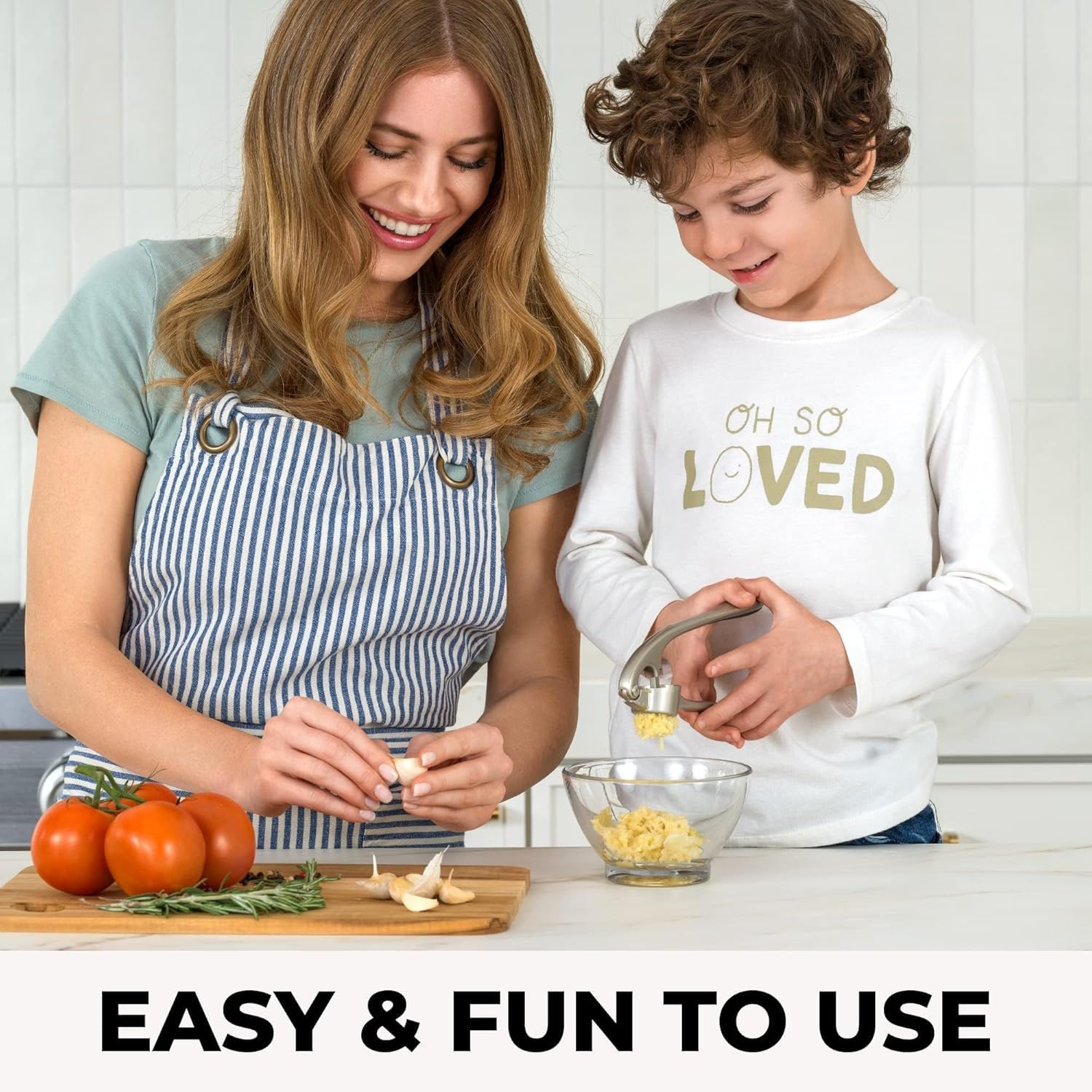 Zulay Kitchen garlic press with ergonomic handle reduces wrist strain.