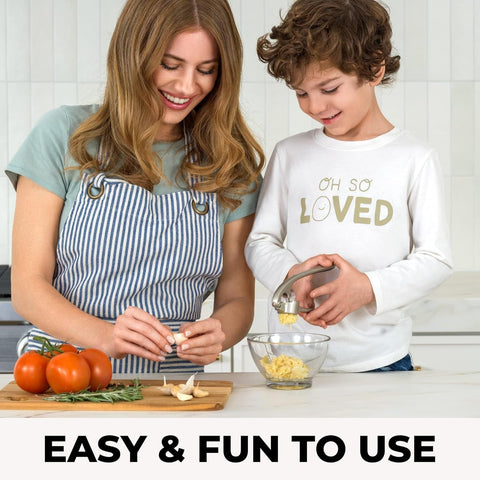 Zulay Kitchen garlic press with ergonomic handle reduces wrist strain.