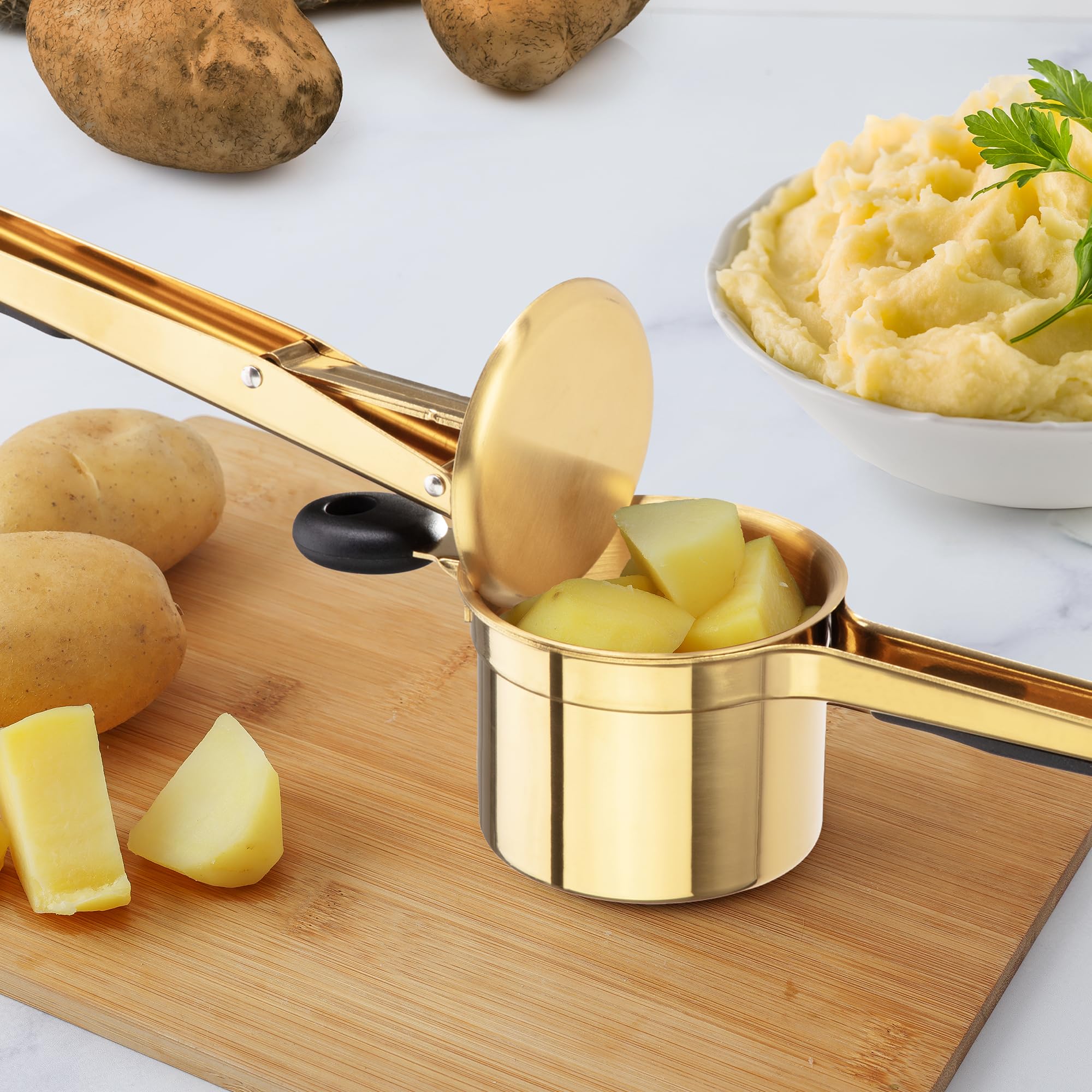 Zulay Kitchen gold and black finish potato ricer style