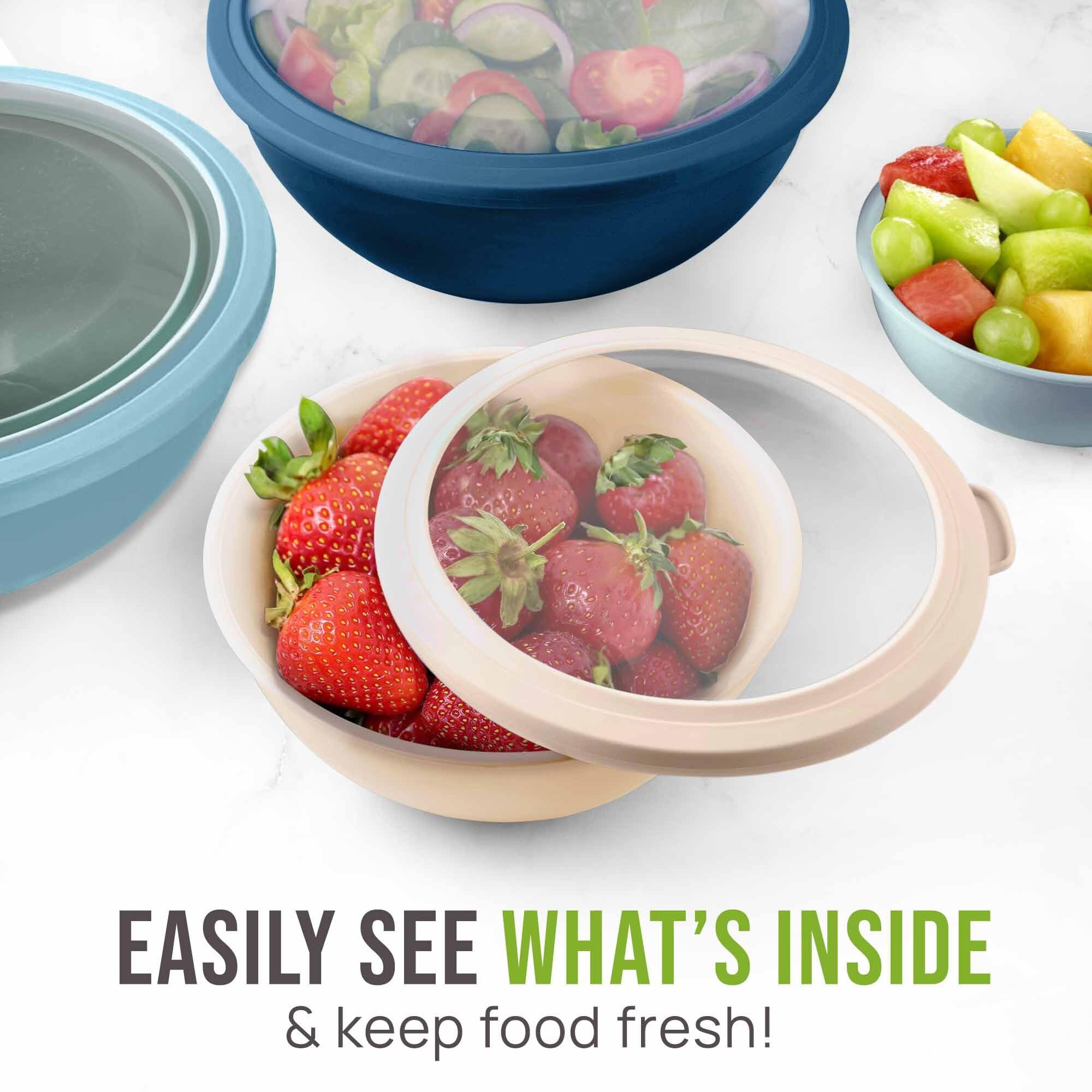 Zulay Kitchen large 5-8 qt bowl with Twilight Ombre lid for serving.