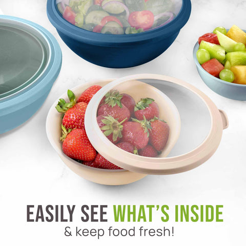 Zulay Kitchen large 5-8 qt bowl with Twilight Ombre lid for serving.