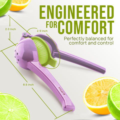 Zulay Kitchen 2-in-1 lemon squeezer ergonomic handle reduces hand strain.