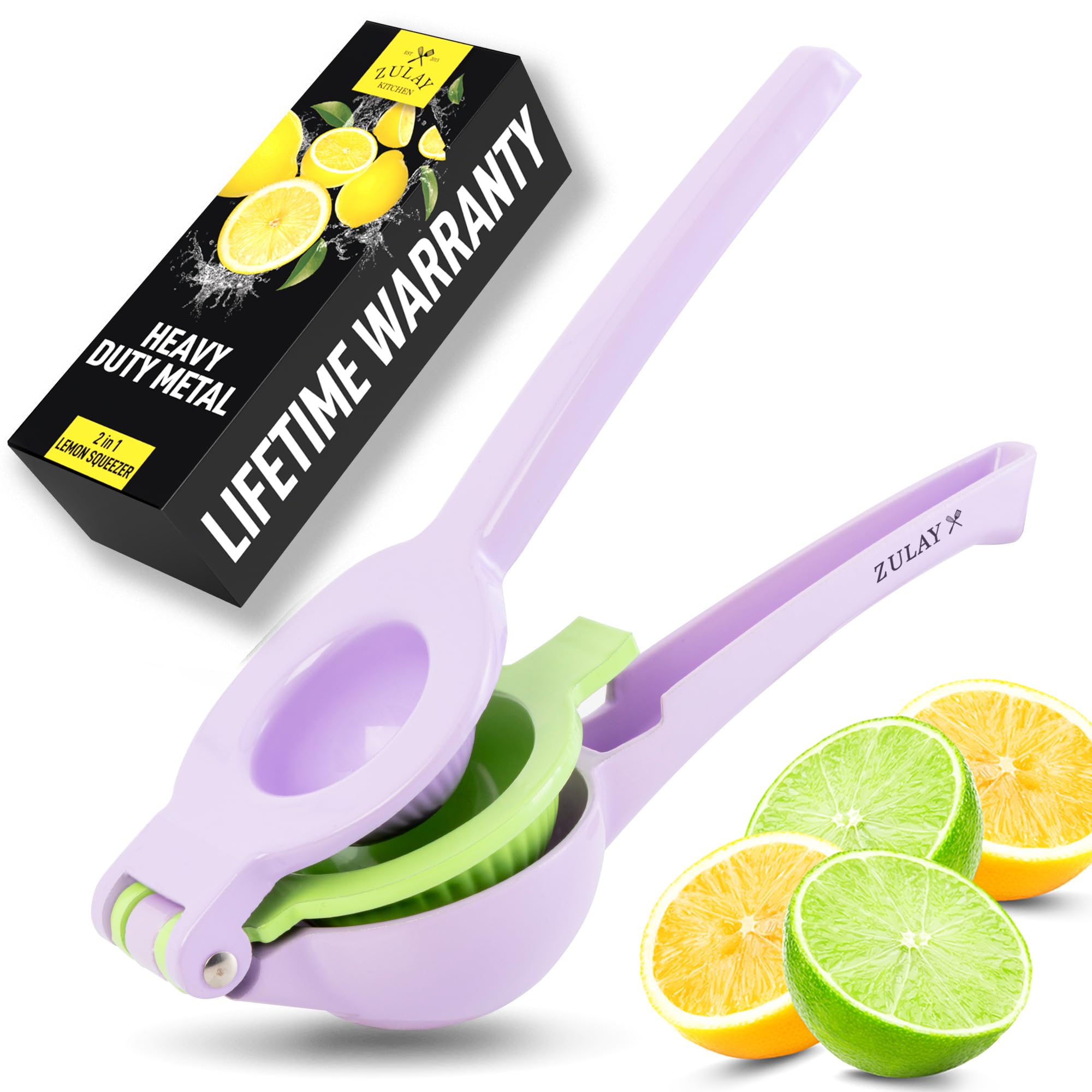Zulay Kitchen 2-in-1 lemon squeezer top view shows compact storage and easy grip.