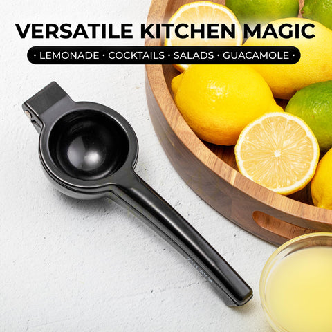Zulay Kitchen lemon squeezer close-up of matte metal finish.