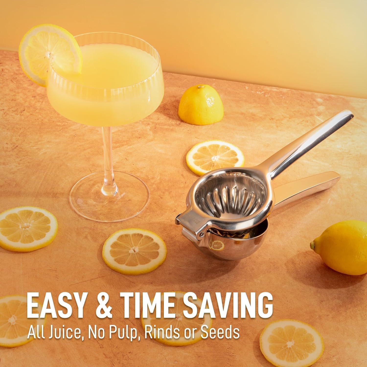 Zulay Kitchen Lemon Squeezer in action delivering quick, seed-free juice.