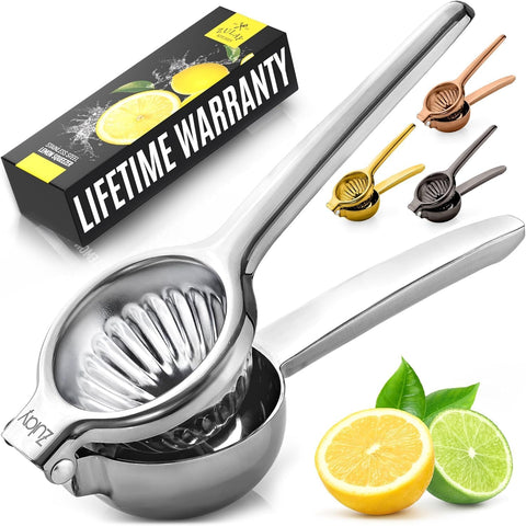 Zulay Kitchen Lemon Squeezer, metal bowl, seed-free juice extraction.