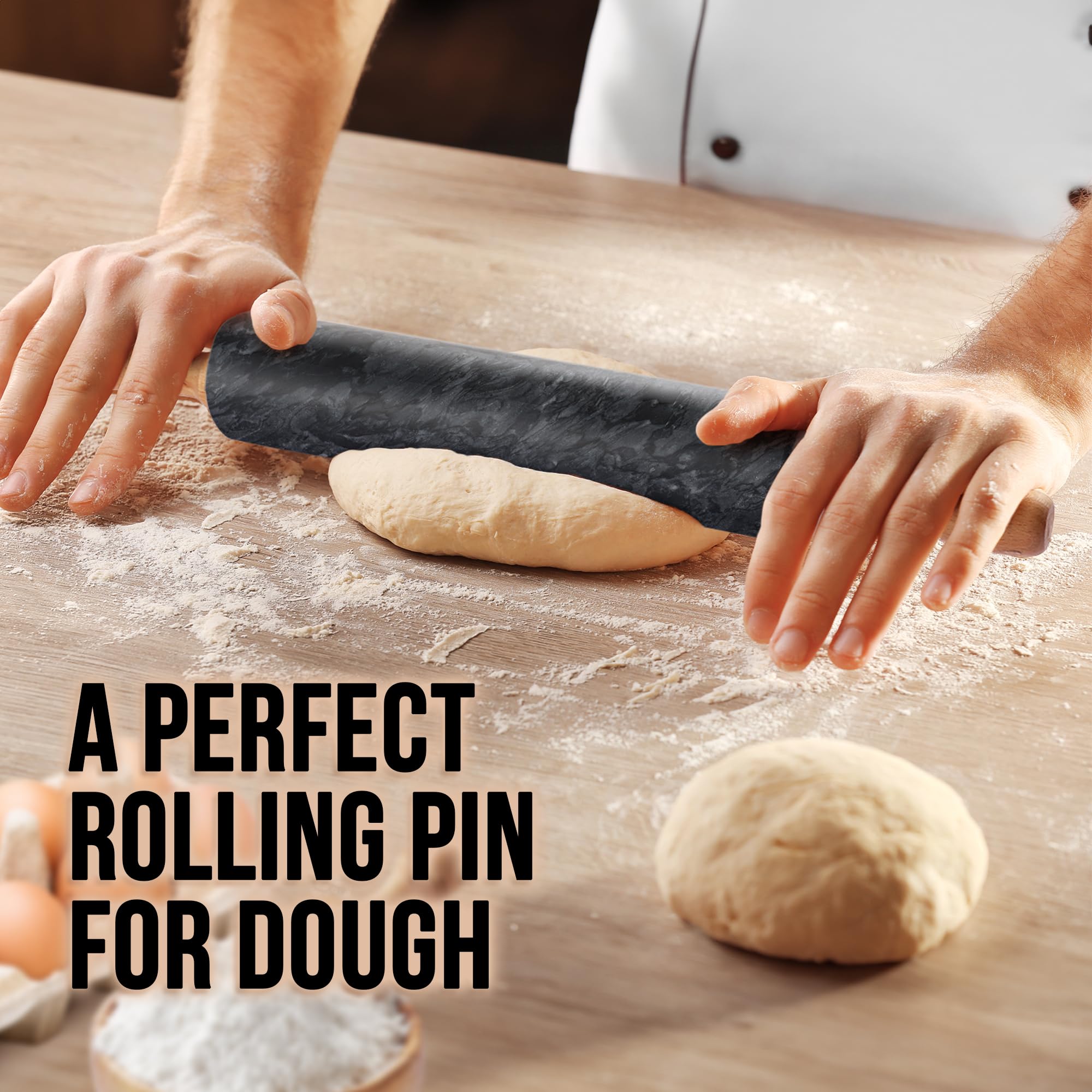 Zulay Kitchen marble rolling pin with 360-degree bearings for even dough rollout
