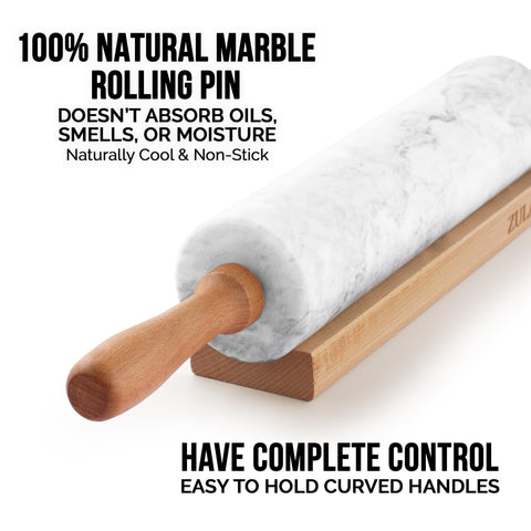 Zulay Kitchen marble rolling pin works with dough to deliver even pressure.