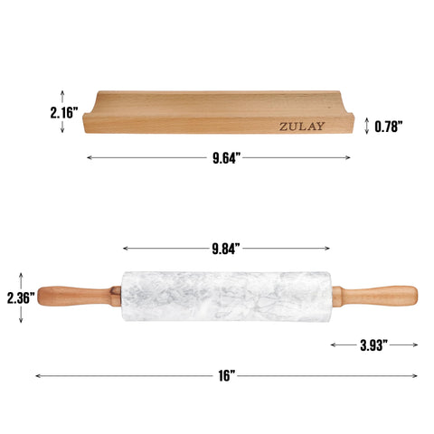 Zulay Kitchen marble rolling pin nonstick surface reduces flour handling.