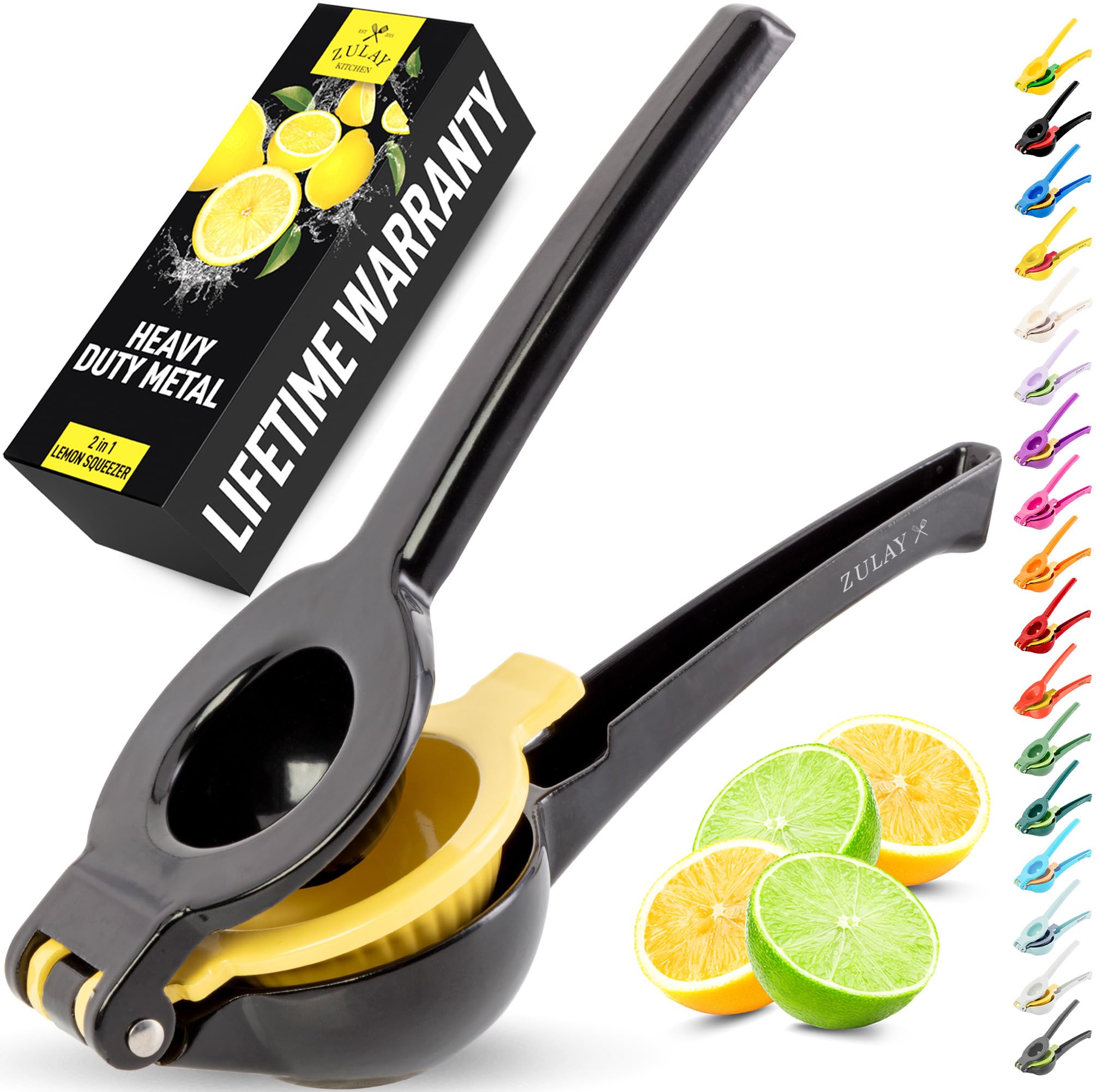 Zulay Kitchen metal 2-in-1 lemon squeezer with ergonomic handle for easy extraction