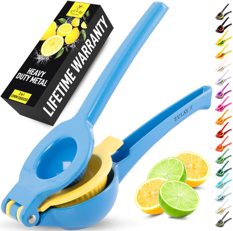 Zulay Kitchen metal 2-in-1 lemon squeezer for effortless juice extraction.