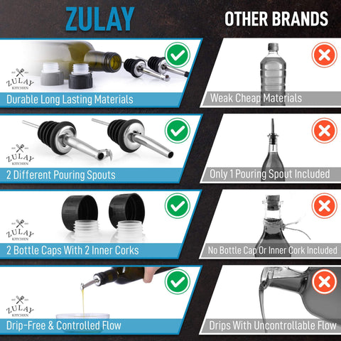 Zulay Kitchen dark brown glass protects olive oil from light.