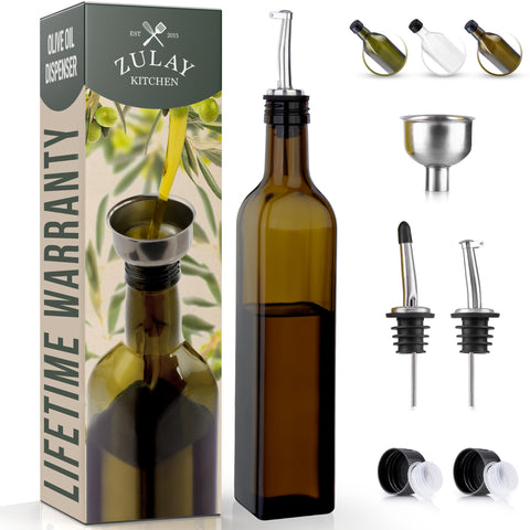 Zulay Kitchen olive oil dispenser bottle with spout for precise pouring.