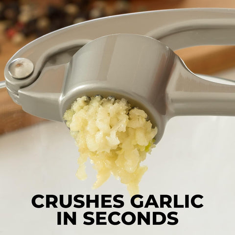 Zulay Kitchen paste-ready garlic press helps quick flavor bases.