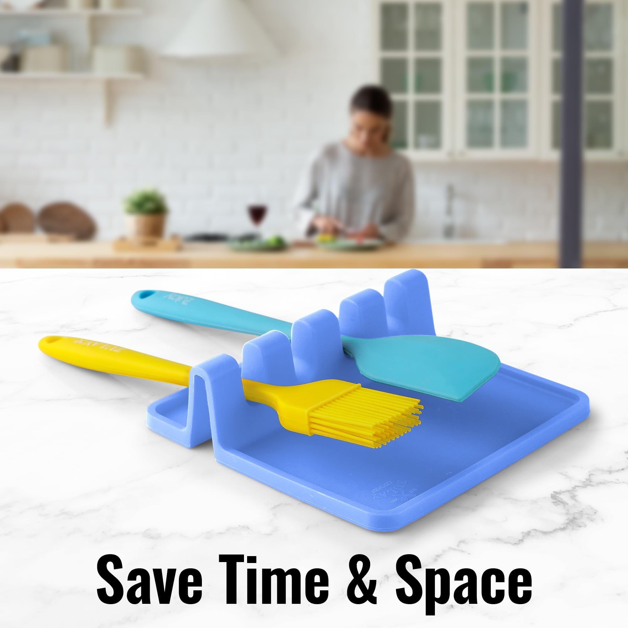 Zulay Kitchen periwinkle utensil rest adds color and function.